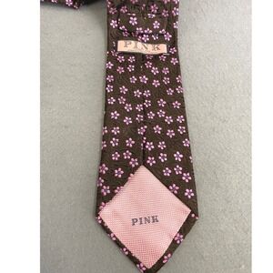 Thomas Pink Jermyn Street London Mens Silk Tie Brown Pink Floral Classic